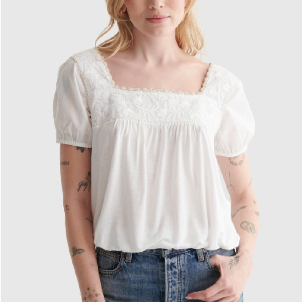 Embroidered Anglaise Square Neck Blouse
